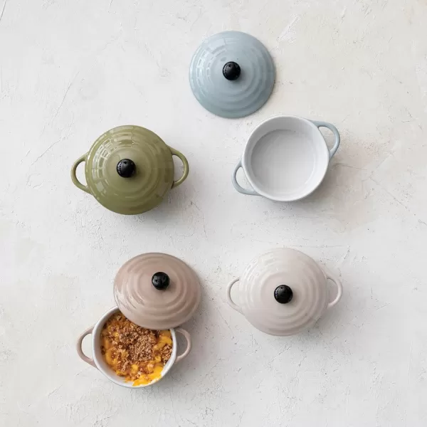 imageCreative CoOp Stoneware Mini Bake Pans with Lids Set of 4 Colors Baker Multi
