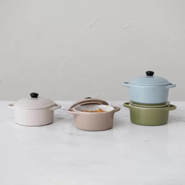 imageCreative CoOp Stoneware Mini Bake Pans with Lids Set of 4 Colors Baker Multi