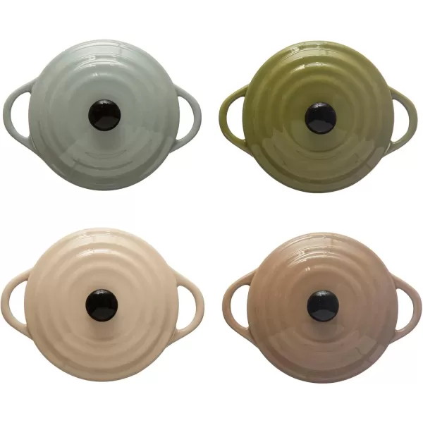 imageCreative CoOp Stoneware Mini Bake Pans with Lids Set of 4 Colors Baker Multi