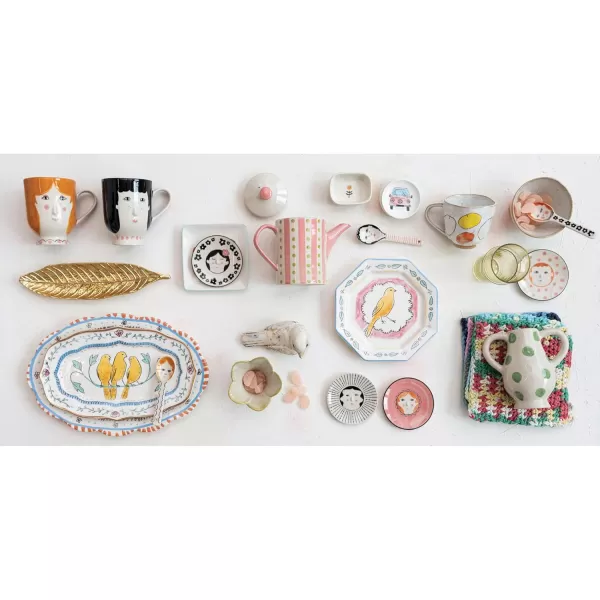 imageCreative CoOp Stoneware Painted Faces Set of 2 Styles Multicolor Mug Multi