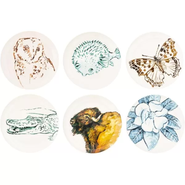 imageCreative CoOp 105 Inches Round Stoneware Dinnerware Set with Animal and Flower Designs Cream Set of 6 Plates