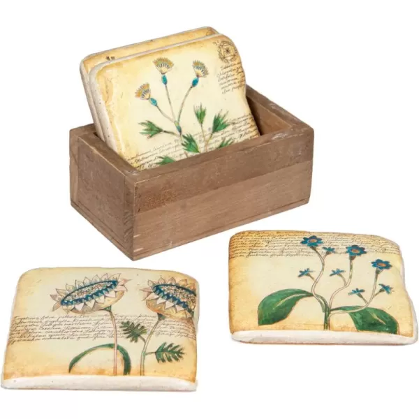 imageCreative CoOp 4 Floral Resin Coasters in Wood Box