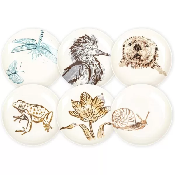 imageCreative CoOp 825 Inches Round Stoneware Dinnerware Set with Sea Animal Designs Cream Set of 6 Plates