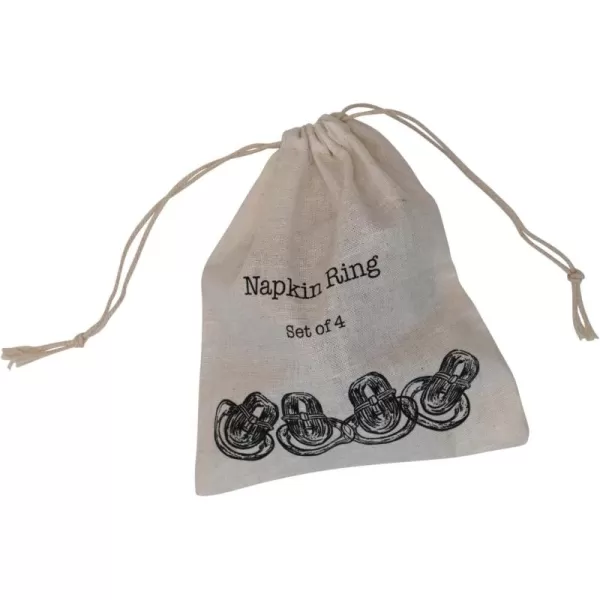 imageCreative CoOp Boho Woven Bamboo Linen Drawstring Bag Set of 4 Napkin Ring Natural
