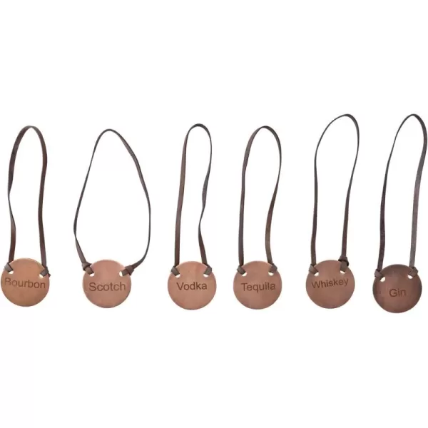 imageCreative CoOp Buffalo Leather and Cast Iron Engraved Metal Bottle Tags Set of 6 Kitchen Utility Copper