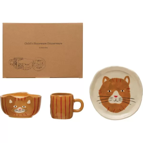 imageCreative CoOp Childs Stoneware Dinnerware with Painted Cats Boxed Set of 3 Pieces Plate Set Multi