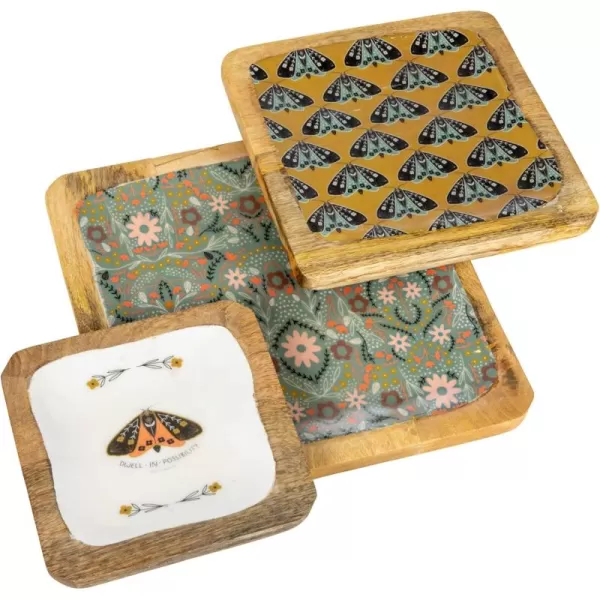 imageCreative CoOp Enameled Wood Moths and Florals Set of 3 Sizes Multicolor Tray Multi