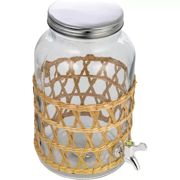 imageCreative CoOp Glass Jar Beverage Dispenser with Woven Seagrass Sleeve Natural Glassware
