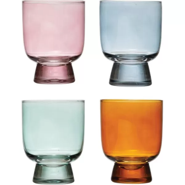 imageCreative CoOp Hand Blown Footed Drinking Glasses 6 Ounces 4 Assorted Colors Glassware MultiMagenta  Orange  Teal  Blue
