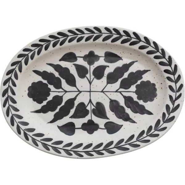 imageCreative CoOp Hand Painted Stoneware Floral Design Black and White Platter