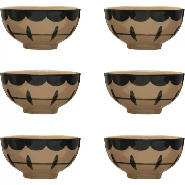 imageCreative CoOp Hand Painted Stoneware Geometric Designs Set of 6 Black and Tan Bowl Blue