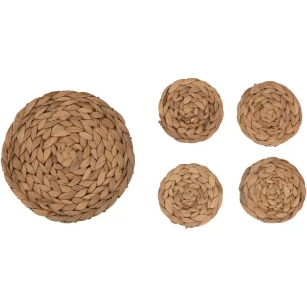 imageCreative CoOp HandWoven Water Hyacinth Trivet and 4quot Round Set of 5 Coasters 10quot L x 10quot W x 1quot H Natural