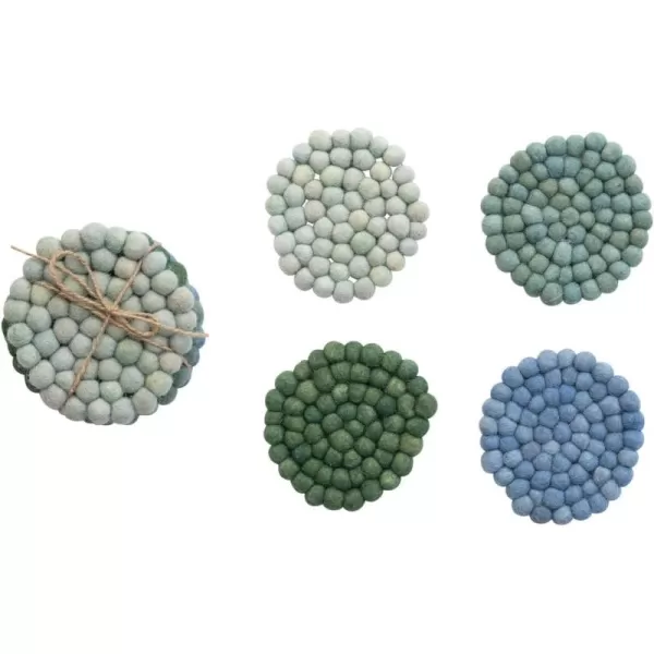 imageCreative CoOp Handmade Wool Felt Ball Set of 4 Coasters 4quot L x 4quot W x 2quot H Blue TonesBlue Tones