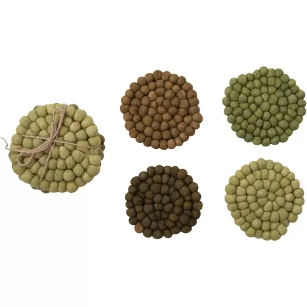 imageCreative CoOp Handmade Wool Felt Ball Set of 4 Coasters 4quot L x 4quot W x 2quot H Blue TonesGreen Tones