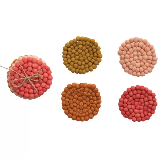 imageCreative CoOp Handmade Wool Felt Ball Set of 4 Coasters 4quot L x 4quot W x 2quot H Blue TonesPink Tones