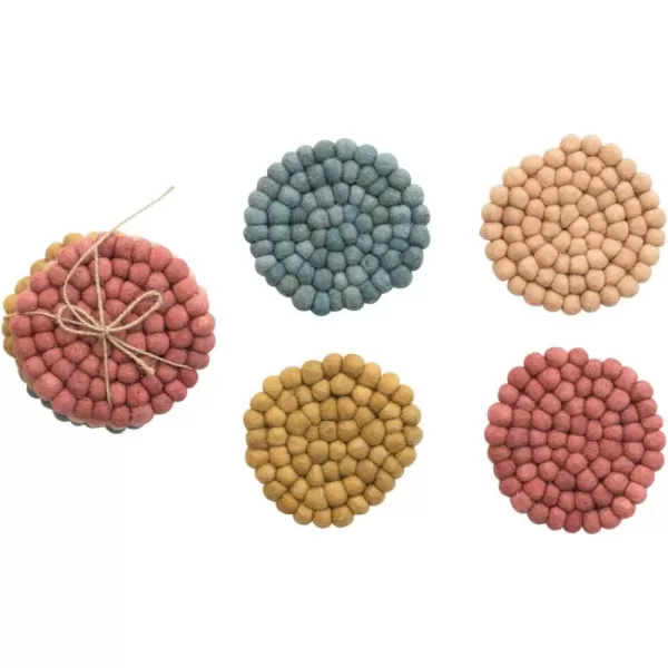 imageCreative CoOp Handmade Wool Felt Ball Set of 4 Coasters 4quot L x 4quot W x 2quot H Blue TonesWarm Tones