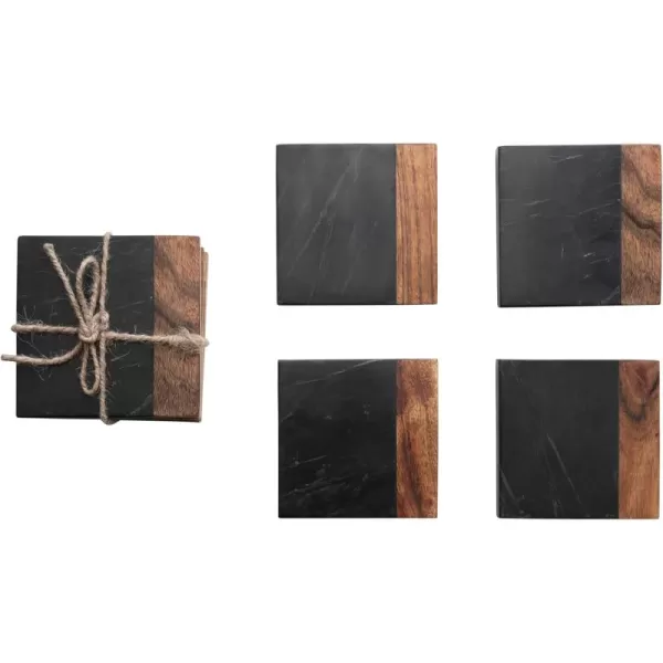 imageCreative CoOp Marble and Acacia Wood 2Tone Black and Natural Set of 4 Coaster