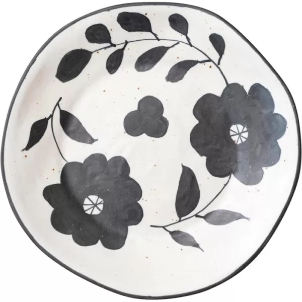 imageCreative CoOp Organically Shaped Edge Stoneware Floral Design Black and White Plate