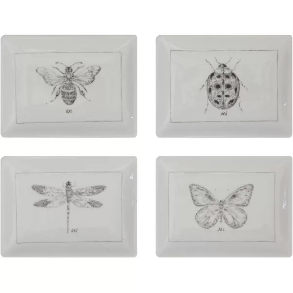 imageCreative CoOp Rectangle Ceramic Dishes with Insect Images Set of 4 Designs