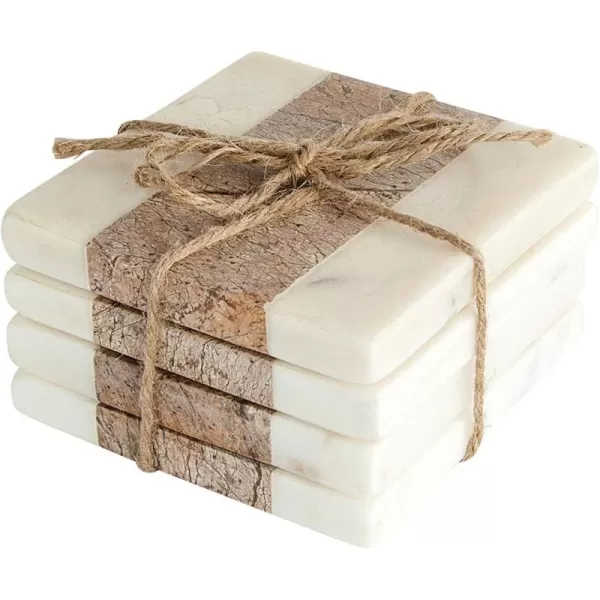 imageCreative CoOp Square Marble Coasters with Jute String Set of 4 Pieces Glasses and Bar Tools Brown 4 Count