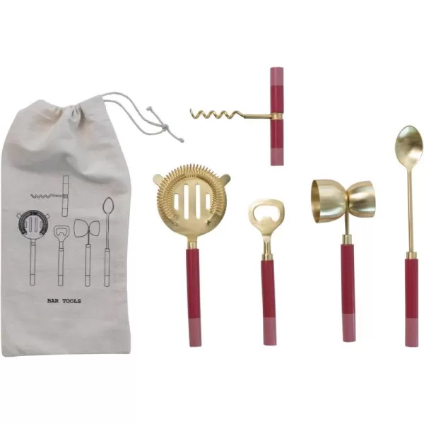 imageCreative CoOp Stainless Steel 2Tone Resin Handles in Drawstring Bag Gold Finish Bar Tools Pink