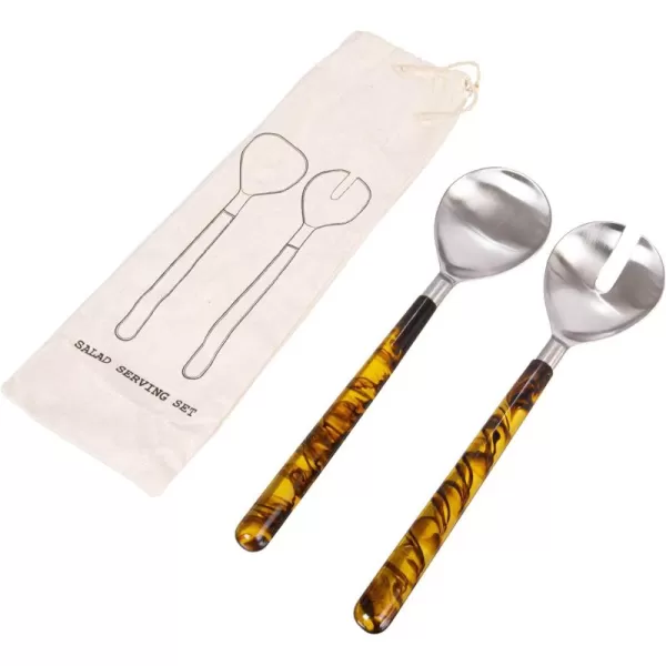 imageCreative CoOp Stainless Steel Marbled Resin Handles Set of 2 Styles Salad Servers Brown