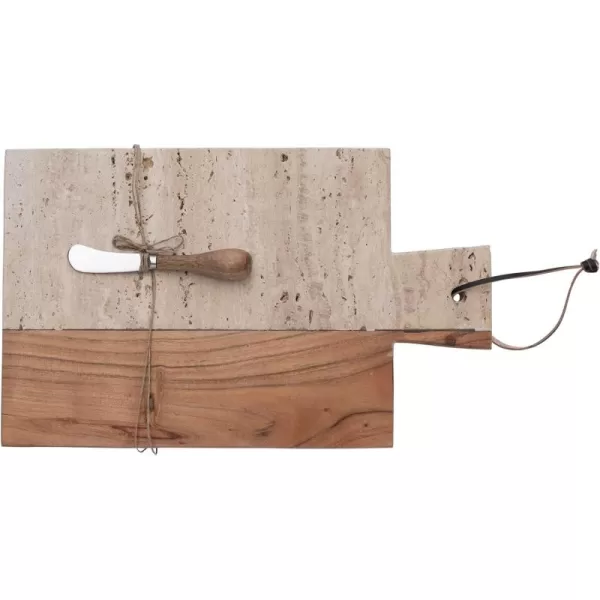 imageCreative CoOp Stone and Acacia Wood Charcuterie Leather Tie and Canap Knife Natural CheeseCutting Board