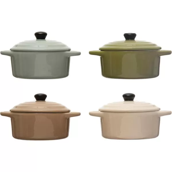 imageCreative CoOp Stoneware Mini Bake Pans with Lids Set of 4 Colors Baker Multi
