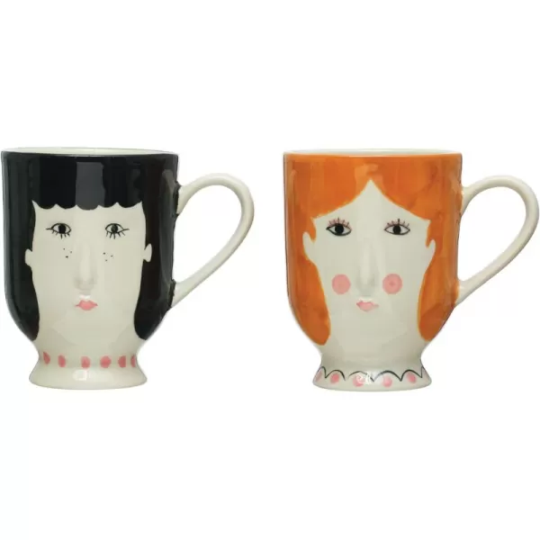 imageCreative CoOp Stoneware Painted Faces Set of 2 Styles Multicolor Mug Multi