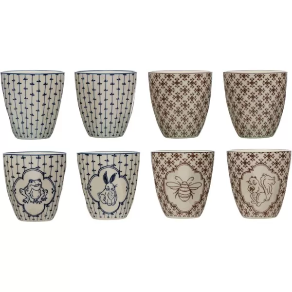 imageCreative CoOp Stoneware Painted Fauna Set of 4 2 Colors Cup Ivory