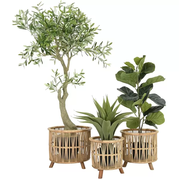imageCreative CoOp 1125quot 135quot ampamp 1575quot Woven Bamboo Footed Set of 3 Sizes Baskets Beige