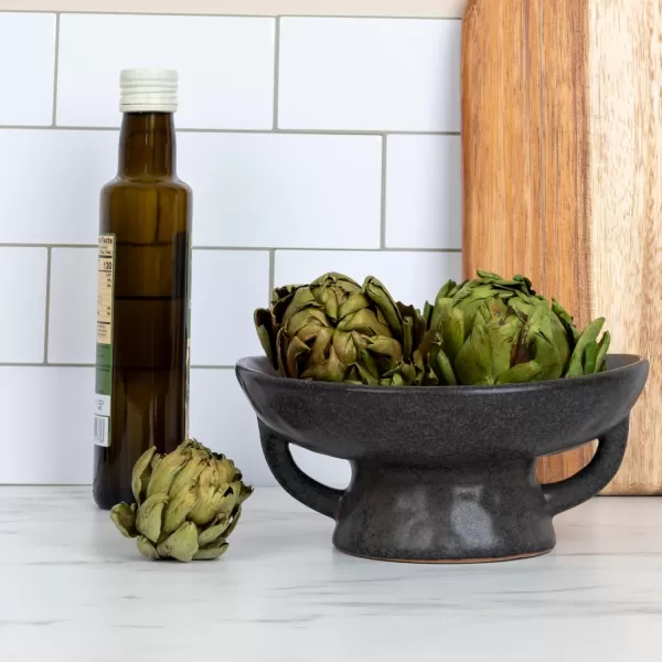 imageCreative CoOp Black Stoneware Bowl with Handle and Base Reactive Glaze 8quot L x 8quot W x 375quot HBlack