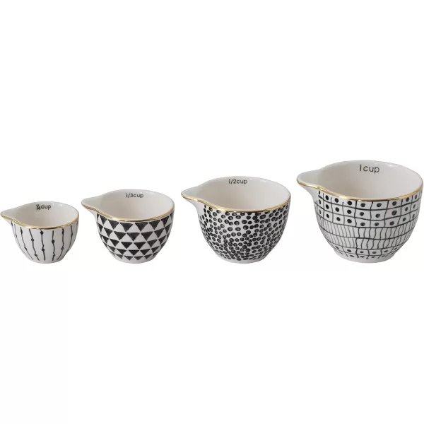 imageCreative CoOp Black ampamp White Stoneware Measuring Cups with Gold Electroplating Set of 4 Sizes