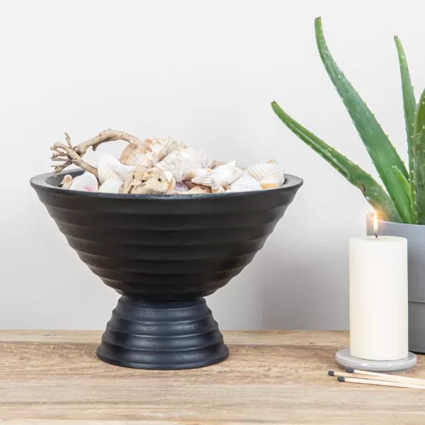 imageCreative CoOp Boho Wood Pedestal Serving Bowl Black FinishBlack