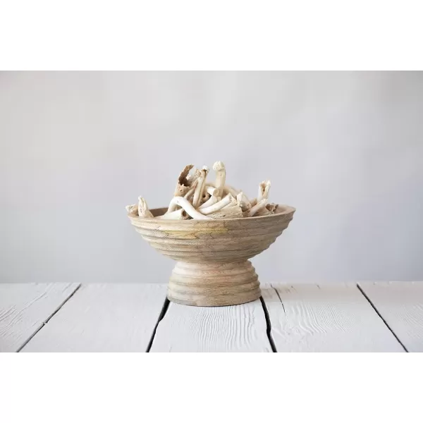 imageCreative CoOp Boho Wood Pedestal Serving Bowl Black FinishNatural