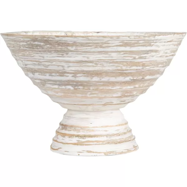 imageCreative CoOp Boho Wood Pedestal Serving Bowl Black FinishWhite Wash