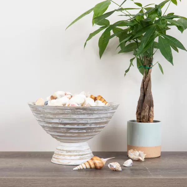 imageCreative CoOp Boho Wood Pedestal Serving Bowl Black FinishWhite Wash