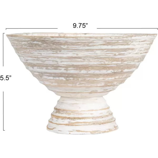 imageCreative CoOp Boho Wood Pedestal Serving Bowl Black FinishWhite Wash