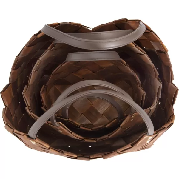 imageCreative CoOp Brown Woven Seagrass Baskets with Leather Handles Set of 3 Sizes Wicker NonFood Storage