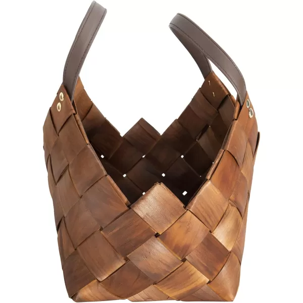 imageCreative CoOp Brown Woven Seagrass Baskets with Leather Handles Set of 3 Sizes Wicker NonFood Storage