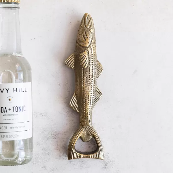 imageCreative CoOp Cast Aluminum Fish Shaped Bottle Opener Antique Gold Finish DiningEntertain GlassBar 7quot L x 2quot W x 1quot H