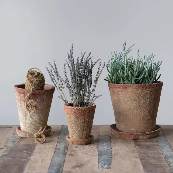 imageCreative CoOp Cement Planter with Saucer Distressed TerraCotta Finish Holds 5quot Pot