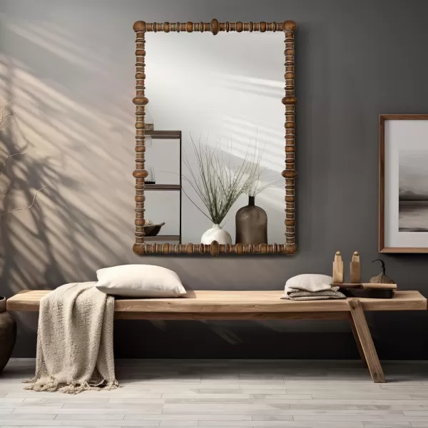 imageCreative CoOp Chic Wood Beaded Dowel Frame Mirror BlackNatural