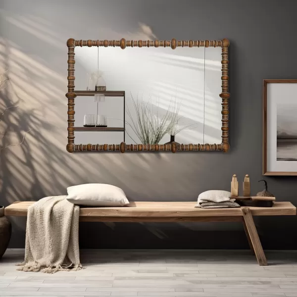 imageCreative CoOp Chic Wood Beaded Dowel Frame Mirror BlackNatural