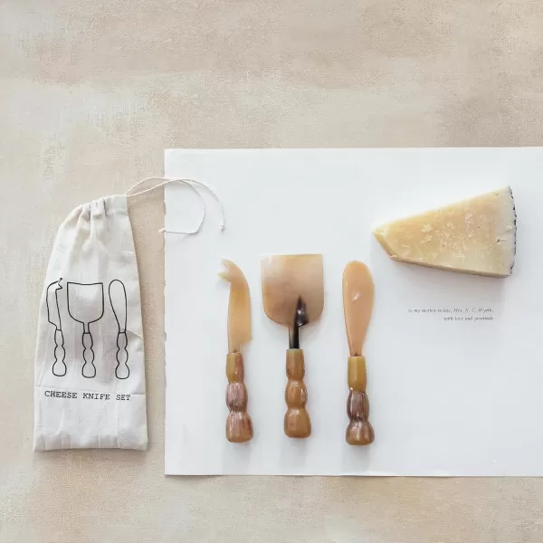 imageCreative CoOp Elegance Horn Cheese Servers Citron and Plum Color Set of 3 Medium Natural