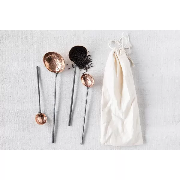 imageCreative CoOp Farmhouse Textured Copper Ladles with Metal Handles Set of 4 Sizes in Drawstring Bag