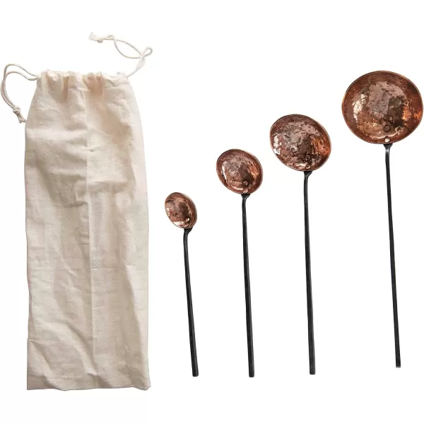 imageCreative CoOp Farmhouse Textured Copper Ladles with Metal Handles Set of 4 Sizes in Drawstring Bag
