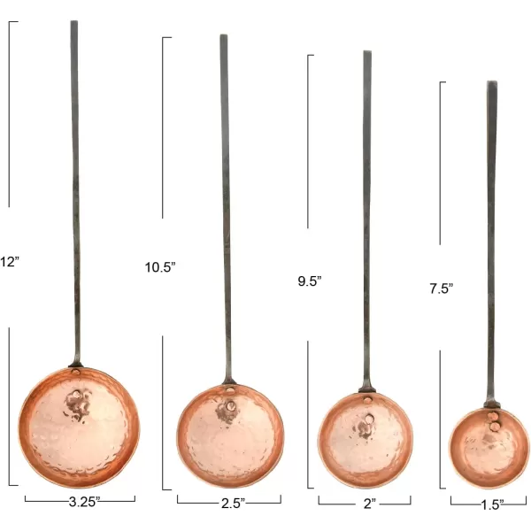 imageCreative CoOp Farmhouse Textured Copper Ladles with Metal Handles Set of 4 Sizes in Drawstring Bag