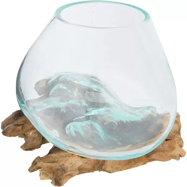 imageCreative CoOp Glass Vase on Natural Wood Base Planter Clear