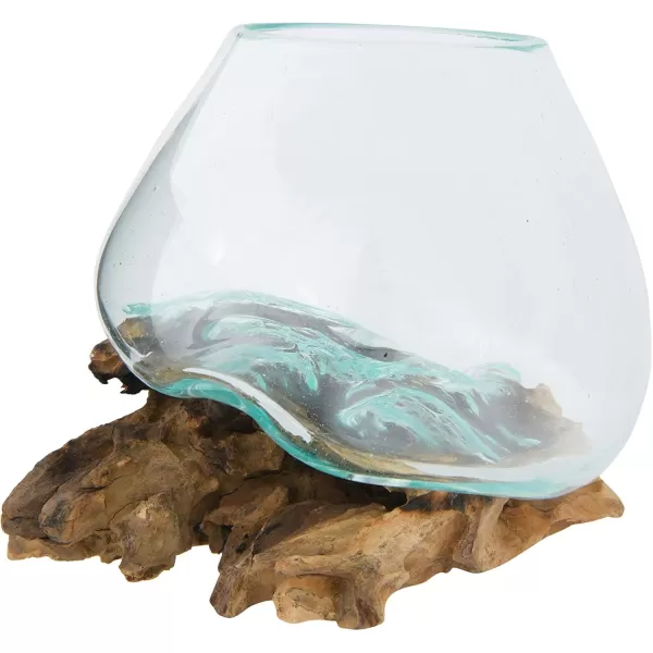 imageCreative CoOp Glass Vase on Natural Wood Base Planter Clear